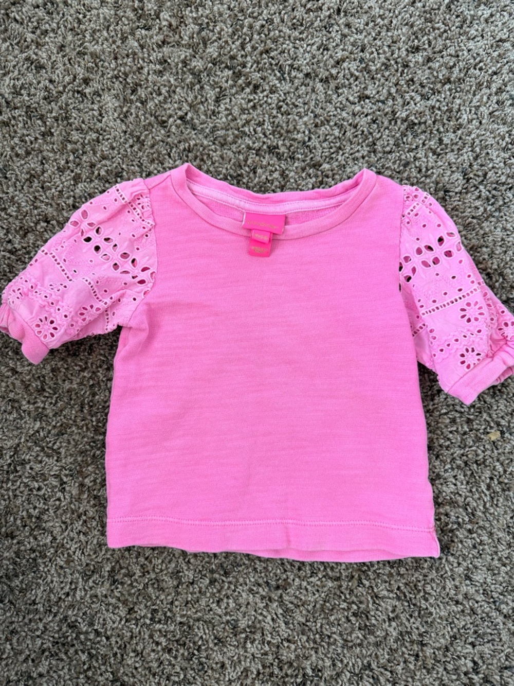 Lilly Pulitzer Bright Pink Eyelet Puff Sleeve Tee